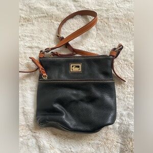 Dooney & Bourke Letter Carrier (Black w Brown Saddle Leather Trim)